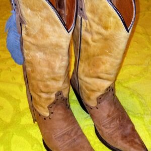 Western Leather Cowgirl Boots - Tan and Brown